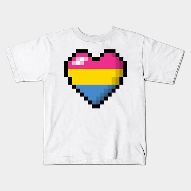 Large Pixel Heart Design in Pansexual Pride Flag Colors Kids T-Shirt by LiveLoudGraphics